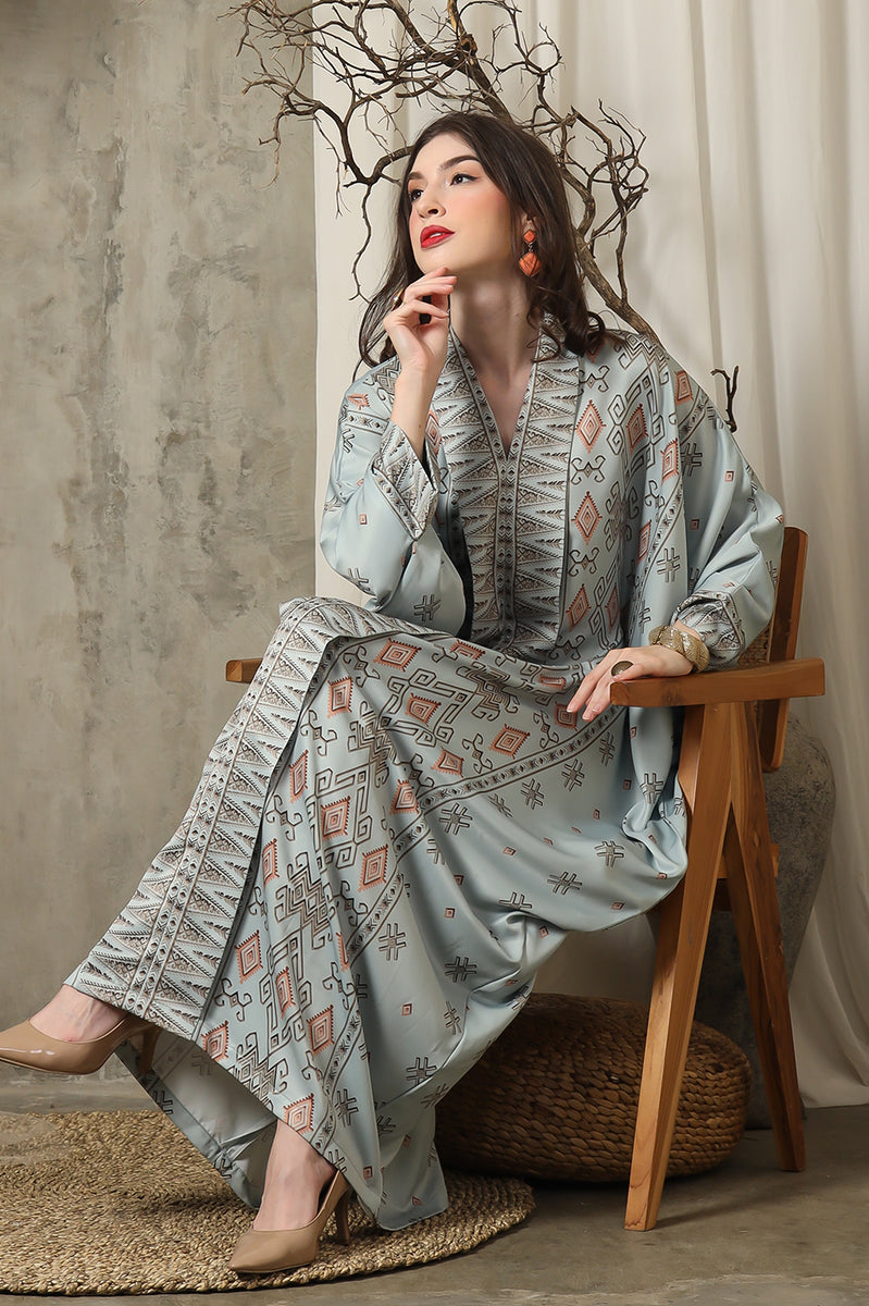 Grey Ikat Long Kaftan