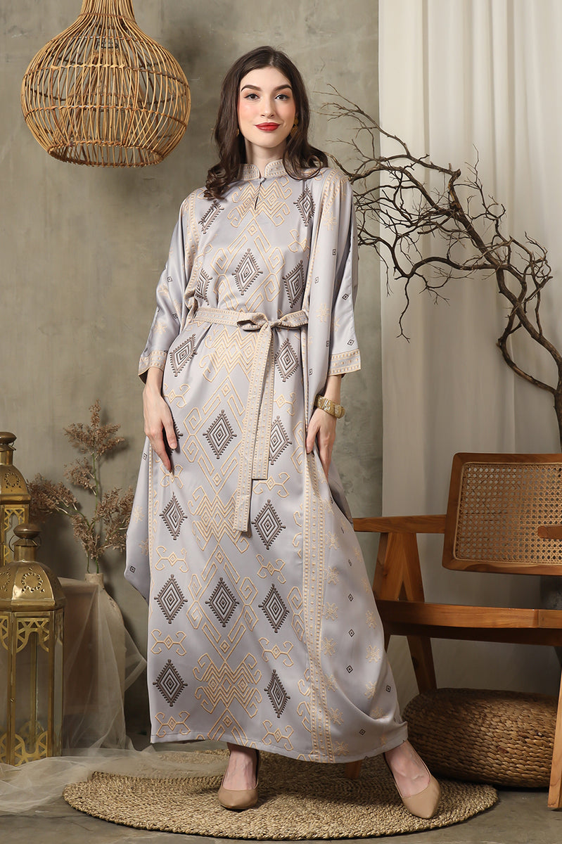 Prussian Blue Ikat Belt HC Long Kaftan