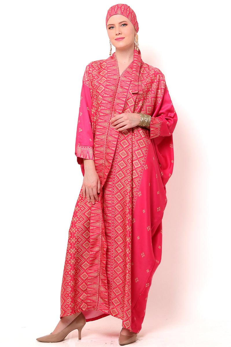 Kanzi Long Sleeve Burgandy Tapis Kaftan