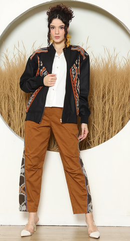 Black Tribal Handwoven Ikat Bomber Jacket