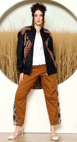 Black Tribal Handwoven Ikat Bomber Jacket