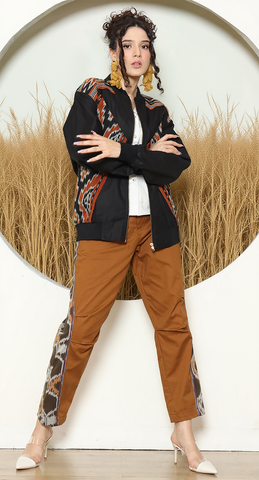 Black Tribal Handwoven Ikat Bomber Jacket