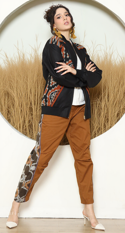 Black Tribal Handwoven Ikat Bomber Jacket