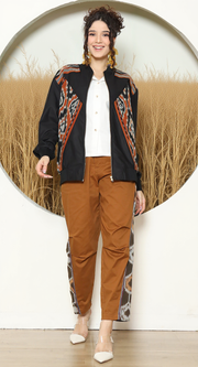 Black Tribal Handwoven Ikat Bomber Jacket