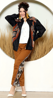 Black Tribal Handwoven Ikat Bomber Jacket