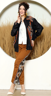 Black Tribal Handwoven Ikat Bomber Jacket