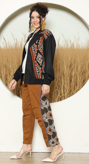 Black Tribal Handwoven Ikat Bomber Jacket