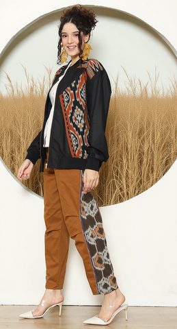 Black Tribal Handwoven Ikat Bomber Jacket