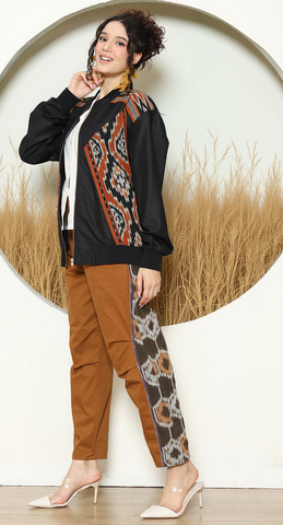 Black Tribal Handwoven Ikat Bomber Jacket