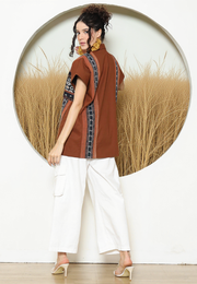 Terracotta Ikat Cape Blazer