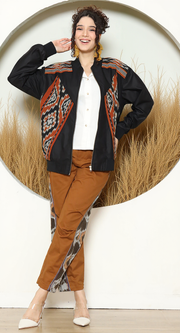 Black Tribal Handwoven Ikat Bomber Jacket