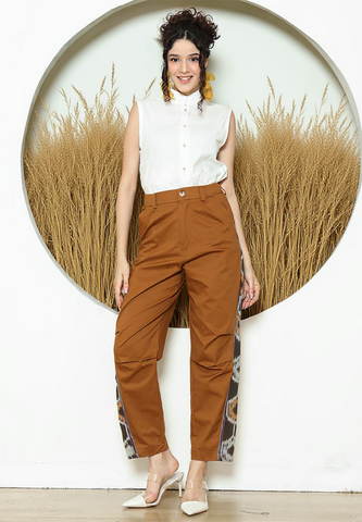 BROWN IKAT PATCH PANTS