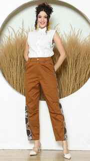 BROWN IKAT PATCH PANTS