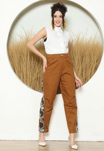 BROWN IKAT PATCH PANTS