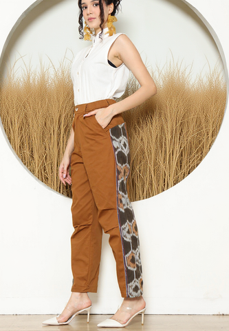 BROWN IKAT PATCH PANTS