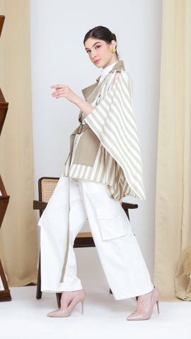 Green Stripe Ikat Cape with Belt