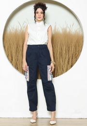 Blue Ikat Patch Pants