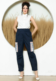 Blue Ikat Patch Pants