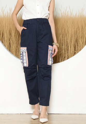 Blue Ikat Patch Pants
