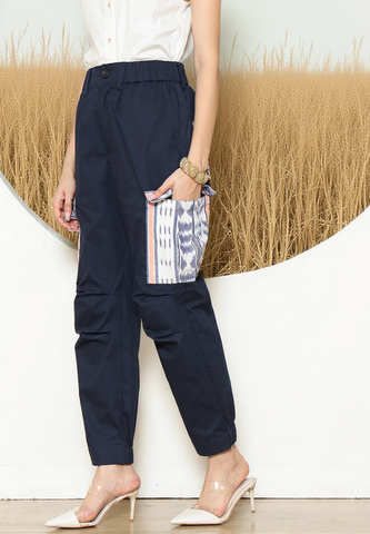 Blue Ikat Patch Pants