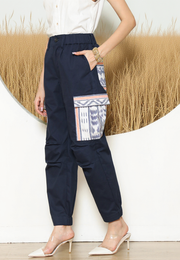 Blue Ikat Patch Pants