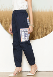 Blue Ikat Patch Pants