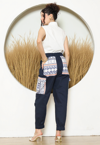 Blue Ikat Patch Pants