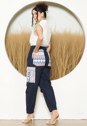 Blue Ikat Patch Pants