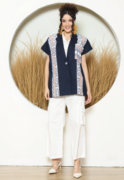 Blue Ikat Cape Blazer