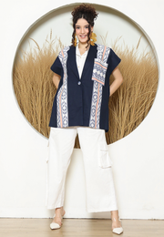 Blue Ikat Cape Blazer