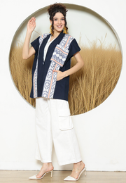 Blue Ikat Cape Blazer