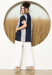 Blue Ikat Cape Blazer