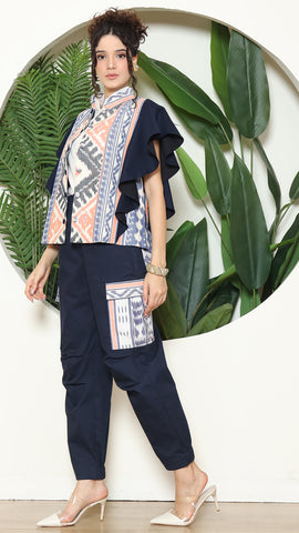 Blue Tribal Ikat Vest Bomber