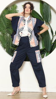 Blue Tribal Ikat Vest Bomber