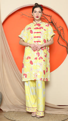 YELLOW FLORAL CHONGSAM PANT SET