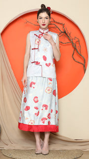 GREY CHONGSAM FLORAL VEST with FLORAL SKIRT