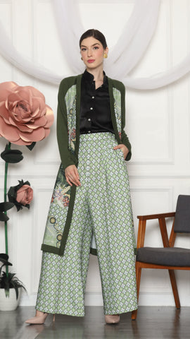 GREEN MONOGRAM TROPICAL CARDIGAN AND PANTS SET