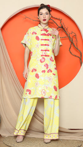 YELLOW FLORAL CHONGSAM PANT SET