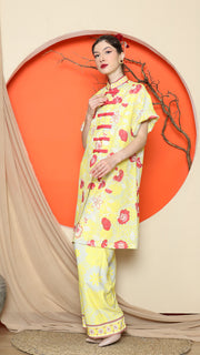 YELLOW FLORAL CHONGSAM PANT SET