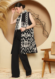 Black Patch Handwoven Ikat Vest