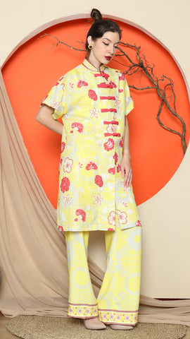 YELLOW FLORAL CHONGSAM PANT SET