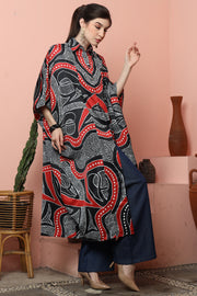 Black Red Batik Button Kaftan