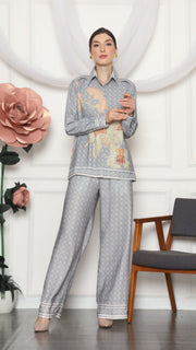 GREY FLORAL MONOGRAM SHIRT AND PANTS SET