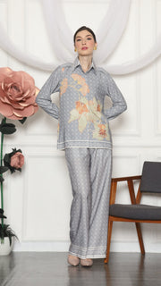 GREY FLORAL MONOGRAM SHIRT AND PANTS SET