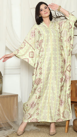 Lime Ikat Gold Long Sleeve Kaftan