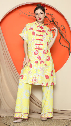 YELLOW FLORAL CHONGSAM PANT SET