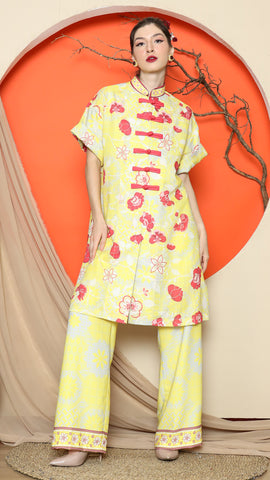 YELLOW FLORAL CHONGSAM PANT SET