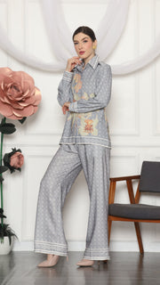 GREY FLORAL MONOGRAM SHIRT AND PANTS SET