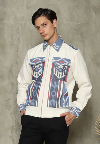 White Handwoven Ikat Patch Jacket