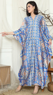 Blue Ikat Gold Long Sleeve Kaftan